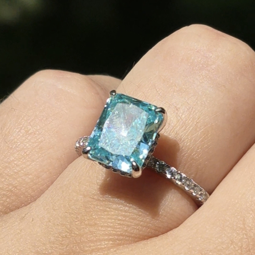 925 Sterling Silver Cz Blue Ring